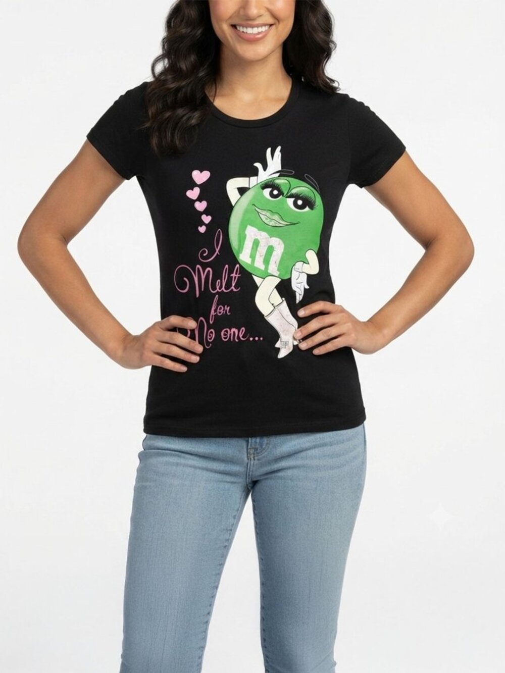 M&M's Ms. Green Graphic T-Shirt I Melt For No One Black Casual Tee Size Medium